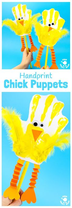 handprinted chick puppets made from construction paper