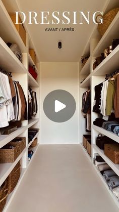 a walk in closet with lots of clothes on shelves