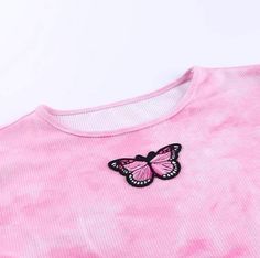 Description: Fun and cute Pastel Pink Butterfly Top featuring an embroidered butterfly. Super aesthetic and comfy at the same time. Perfect to match with 90's style pair of jeans or even dress down with some sweatpants. Size:• S: Bust: 77-88 cm/ 30.3-34.6 in, Length: 38 cm/ 15.0 in, Sleeve: 14.5 cm/ 5.7 in• M: Bust: 81-92 cm/ 31.9-36.2 in, Length: 39 cm/ 15.4 in, Sleeve: 15 cm/ 5.9 in• L: Bust: 85-96 cm/ 33.5-37.8 in, Length: 40 cm/ 15.7 in, Sleeve:15.5 cm/ 6.1 in Material: PolyesterFree Worldwi Trendy Butterfly-shaped Top For Spring, Trendy Butterfly-shaped Tops For Spring, Trendy Butterfly Shaped Tops For Spring, Trendy Butterfly Top For Spring, Casual Summer Tops With Butterfly Embroidery, Pink Butterfly Top, Pastel Pink Butterfly, Y2k Fashion Pink, Classy Black Outfits