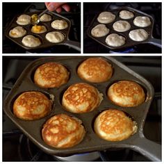 there are many different pictures of food in the pan