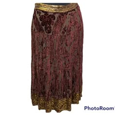 -Absolutely Stunning Nwt Long Skirt!!! -Wine/Burgundy Color With Burnished Velvet Detail -Stunning Gold/Bronze Metal Sequin Detail At Waist And Bottom -Side Zip, Fully Silk Lined -Aprox 15 1/2” Flat Across Waist, Length 28” -Brand New With Tags And Extra Metal Sequins Otherworldly Beauty, Moody Style, Sweater Knit Skirt, Silk Wrap Skirt, Trim Skirt, Earthy Outfits, Fit And Flare Skirt, Metallic Skirt, 2024 Christmas