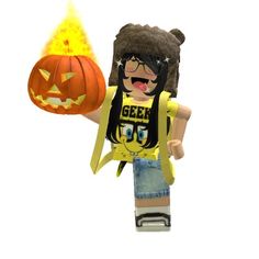 a girl holding a jack - o'- lantern in her hand and wearing glasses