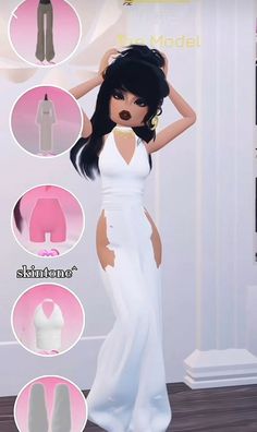 an animated image of a woman in a white dress with long black hair and high heels