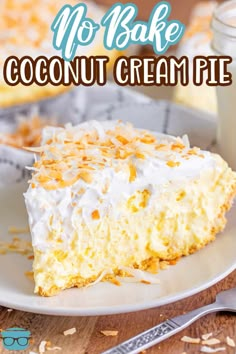 no bake coconut cream pie on a white plate