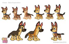 cartoon dogs with different poses and expressions for each character in the game, which appears to be an animation