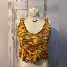 Crochet Tank Top With Coconut And Glass Accent Beads. Handmade In Bali. Orange, Yellow And Taupe. Fits S-M. Top Has Adjustable, Lace Up Back. Hand Or Gentle Machine Washable In Garment Bag. 100% Cotton Old Navy Tank Tops, Crochet Tank Top, Green Tank Top, Scoop Neck Tank Top, Crochet Tank, Green Tank, Garment Bag, Sweater Tank Top, Beads Handmade