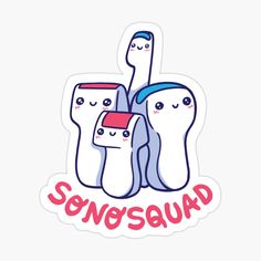 three cartoon toothbrushes with the words song squad on it sticker above them