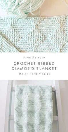 crochet ribbed diamond blanket with text overlay