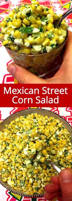 mexican street corn salad in a bowl with a spoon