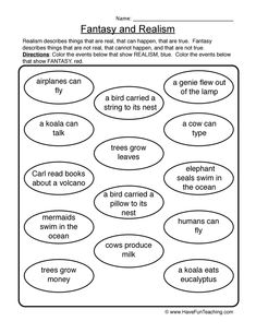 an english worksheet with the words fantasy and reality on it, which are also in