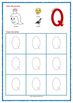 the letter q worksheet for children to learn how to write and draw letters