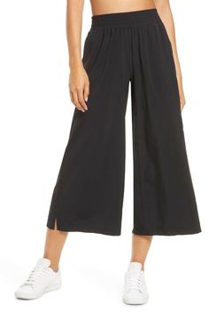 Zella Getaway Flowy High Waist Crop Wide Leg Pants Black Plus Size: 3X (XXS=00, XS=0-2, S=4-6, M=8-10, L=12-14, XL=16-18 (14W), XXL=20 (16W)). Swingy, lightweight cropped pants with a comfortable high waist and convenient front pockets are perfect for travel or working out. The stretchy, quick-drying fabric makes these pants breezy must-haves for your active lifestyle. High rise Elastic waist Front slant pockets 88% polyester, 12% spandex Machine wash, tumble dry Imported Wide Leg Athletic Pants, Flowy Pants Outfit, Lounge Wear Stylish, Crop Wide Leg Pants, Concept Wardrobe, Quote About Love, Smart Casual Wear, Athleisure Trend, Wide Leg Crop Pants