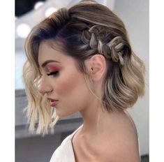 Short Hairstyles Formal Classy, Angled Bob Updo, Bob Hairstyles For Event, Crimped Medium Hair, Short Hairstyles For Wedding The Bride, Hairstyle For Bob Cut, Half Up Half Down Bridesmaid Hair Short, Short Hair Evening Styles, Medium Length Hair Styles For Wedding