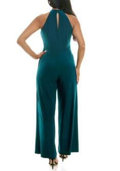 Twistneck Jumpsuit | Nina Leonard Women's Twistneck Jumpsuit, Teal Elegant Fitted High Neck Jumpsuit, Elegant High Neck Stretch Jumpsuits And Rompers, Bridal Party Attire, Mother Of The Bride, The Bride, Jumpsuit