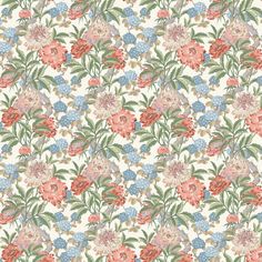 a floral wallpaper with pink, blue and green flowers