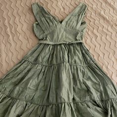 This Dress Is Everything. I Will Sadly Never Fit In It Again, But Wow. Its A Seafoam Green Color, And It's Party On Top, Western Princess On The Bottom. Amazing Petal Busy With Rhinestones, Tiered Skirt, And Self Belt. In Amazing Condition. Measurements Taken Laying Flat (Please Double): Bust: 17" Waist; 13.5" Hips: Free Length: 42" Whimsical Dress Casual, Seafoam Green Color, Pinup Dress, Whimsical Dress, Pin Up Dresses, Green Vintage, Tier Skirt, Seafoam Green, Tiered Skirt