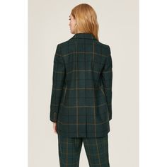 Green plaid twill (62% Woo,l 26% Polyester, 8% Polyamide, 4% Other Fiber). Blazer. Long sleeves. Collar. Front button closure. 29" from shoulder to hemline. Imported. Plaid Tweed Jacket With Button Closure For Office, Plaid Tweed Jacket With Button Closure For Work, Casual Plaid Fitted Tweed Jacket, Casual Tailored Plaid Tweed Jacket, Plaid Tweed Jacket For Business Casual, Casual Plaid Tweed Jacket For Business, Casual Plaid Tweed Jacket For Business Casual, Chunky Scarves, Rent The Runway