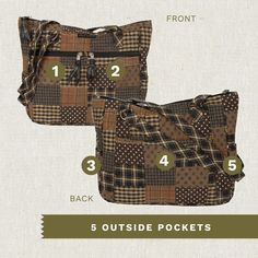 the instructions for how to sew a patchwork quilted purse with four pockets