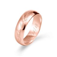 6mm Custom Made Rose Gold Message Ring | Eves Addiction | Eve's Addiction Claddagh Engagement Ring, Coordinates Jewelry, Promise Rings For Couples, Silver Necklace Set, Freshwater Pearl Ring, Gold Engraving, Rose Gold Band, Jewelry Outfit, Engraved Jewelry