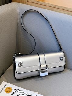 Minimalist Bag Silver Fashionable   PU Leather Plain Baguette Bag   Women Bags, size features are:Bust: ,Length: ,Sleeve Length: Minimalist Purse, Baguette Bags, Minimalist Bag, Girls Handbags, Baguette Bag, Rivets, Kate Spade Crossbody, Luggage Bags, Shoulder Bag Women