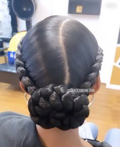 Two Braids Hairstyle With A Bun, 2 All Back Cornrows Hairstyles, 2 Braid Buns For Black Women, Two Buns Hairstyle With Braids, 2 Feed In Braids Hairstyles With Bun, French Braid Bun Black Women, Two Braids To Bun, French Braid On Natural Hair, Two Braids In A Bun