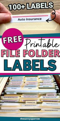 the printable file folder labels are shown with text that reads free printable file folder labels