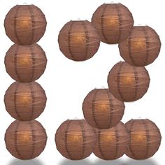 several brown paper lanterns are arranged in the shape of a number