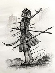 a drawing of a person with skis and poles