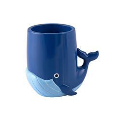 a blue whale shaped coffee mug on a white background