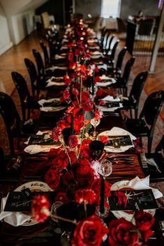 Table decorations are an essential part of creating the perfect ambiance for a murder mystery dinner party. The setting should be eerie and mysterious, with a touch of elegance and sophistication. To achieve this, consider incorporating elements such as black and red tablecloths, flickering candles, vintage candelabras, and antique silverware. Adding in some crime scene props like caution tape or fake blood can also add an extra layer of suspense to the decor. Ready to host your own murder mystery dinner party? Order one now and get ready for an evening of thrilling fun! Masquerade Dinner Party Ideas, Red And Black Dinner Table Decor, Black And Red Dinner Party, Mystery Party Decorations, Halloween Dinner Party Decor, Dark Dinner Party, Black And Red Decor Party Ideas, Red And Black Table Decorations, Masquerade Dinner Party