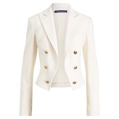 Style: Ralph Lauren Purple Label Womens The RL Spencer Blazer Tag Size: 10 Description: With a lightweight wool blend and signature brass buttons, this cropped jacket is a modern, feminine expression of naval officers' uniforms dating back to the 18th century. Slim fit. Intended to hit at the hip. US size 8 has a 21¾" front body length, a 41" bust, a 15½" shoulder, and a 33" sleeve length. Sleeve length is taken from the center back of the neck and changes ¾" between sizes. Peak lapels. Double-b