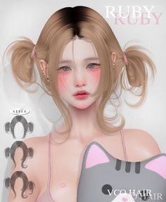 an animated image of a woman with blonde hair and cat ears, wearing a bra