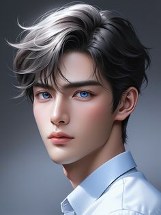 a digital painting of a man with blue eyes