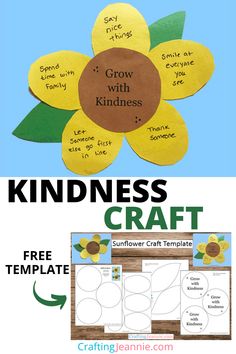 a sunflower craft with the words, grow with kindness on it and an image of a