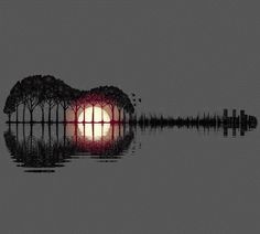 a full moon is seen through the window of a house on water's edge