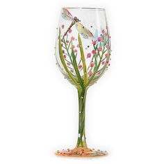 Lolita Dragonfly Stemmed Wine Glass Multi - With the Lolita Dragonfly Stemmed Wine Glass, you can be the talk of the party. Featuring beautiful flowers along with a dragonfly flying about. The pink flowers are flanked by light blue colors accented by rhinestones all over the glass. - kitchen ideas Dragonfly Gifts, Wine Glass Art, Unique Cocktails, Diy Vase, Glass Gifts, Dragonflies