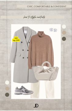 Taupe Outfit, Light Blue Scarf, Latest Winter Fashion, Nude Color Palette, Chic Outerwear, Grey Coat, Fashion Trends Winter, Grey Outfit, Minimal Outfit