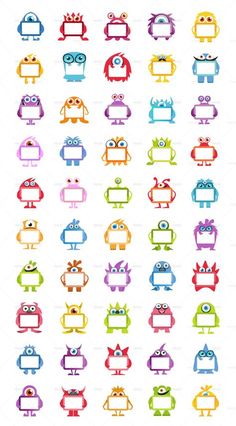 an image of colorful monsters with different colors