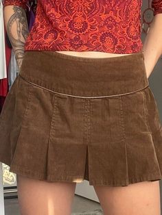 Vintage Pleated Corduroy Mini Skirt - AnotherChill Korean Skirts, Aesthetic Outfits Y2k, Brown Mini Skirt, Casual Harajuku, Aesthetic Clothing Stores, Egirl Outfits, Corduroy Mini Skirt, Skirts Women, Y2k Aesthetic Outfits