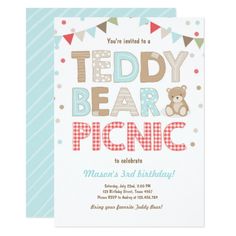 a teddy bear birthday party card with the words teddy bear picnic on it's front