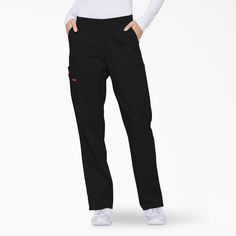 Fall for the fit of Dickies’ Women's Missy Fit EDS Signature Pull-On Cargo Scrub Pants—a natural rise, tapered leg pant that will leave you comfortable. The elastic waistband stretches to fit you perfectly, while the front slash pockets, cargo pockets and interior pocket work to handle all your supplies. The instrument loop on the right cargo pocket provides quick access. Dickies Scrub Pants, Cargo Scrub Pants, Knit Pocket, Dickies Scrubs, Dickies Women, Work Uniforms, Womens Scrubs, Petite Pants, Comfy Pants