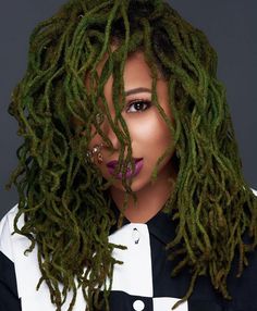 Wow earthy moss green Loc Crown, Colored Locs, Dreadlocks Styles, Hair Craft, Loc Inspiration