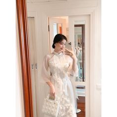 Hello , thanks for visiting my shop Brand New High Quality Vietnamese Ao Dai. Ao Dai for women 40-77 kgs Ao Dai full set ( dress + pants) *These are Asian size <>US Petite size .Please order 1,2 size bigger to your normal size Full size XS/ S/ M/ L/ XL/ 2XL/ 3XL. S: burst 33in - waist 26in -length 55 in M: burst 35in -waist 28in -length 55 in L: burst 37in -waist 30in -length 55 in XL: burst 39in -waist 32in -length 55 in XXL: burst 41in -waist 34in -length 55 in 3XL: burst 43in -waist 36in -len Feminine White A-line Dress, Spring Wedding Dress With Stand Collar, White Feminine Midi Dress For Evening, White Midi Dress For Wedding, White Long Sleeve Midi Dress For Wedding, White Long Sleeve Feminine Dress, White Midi Dress For Spring, Fitted Spring Dresses With Stand Collar, White Knee-length Midi Dress For Spring