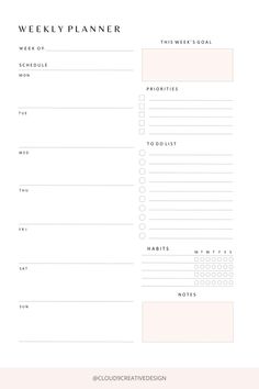 the printable weekly planner is shown in pink