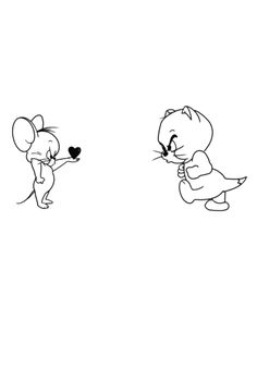 two cartoon mouses are playing with each other in the same direction, one is holding a heart