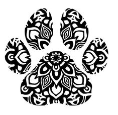 an animal's paw print in black and white with intricate designs on the front