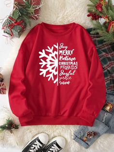 Red Casual Sweatshirt With Letter Print, Red Winter Sweatshirt With Embroidered Text, Christmas Letter Print Sweatshirt Loungewear, Red Christmas Sweatshirt With Letter Print, Minimal Desk Setup, Red Long Sleeve Christmas T-shirt, Minimal Desk, Christmas T Shirt Design, Thanksgiving Shirts