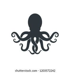 an octopus icon on a white background in black and gray colors, it is isolated from the bottom view