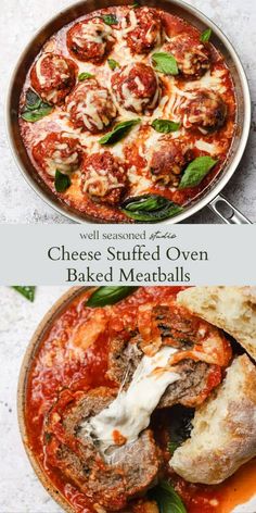 two pictures of different types of baked meatballs