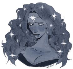 a drawing of a woman with stars on her head